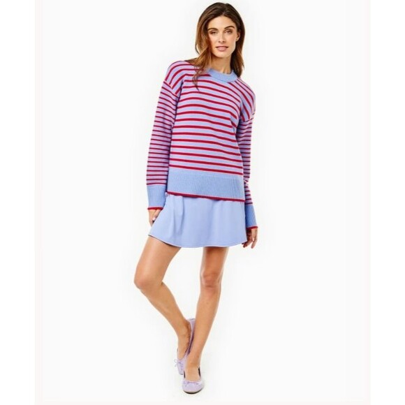 Addison Bay Knit Carlyle Crewneck Sweater Violet/Cherry Stripe Small NWT - Picture 12 of 13